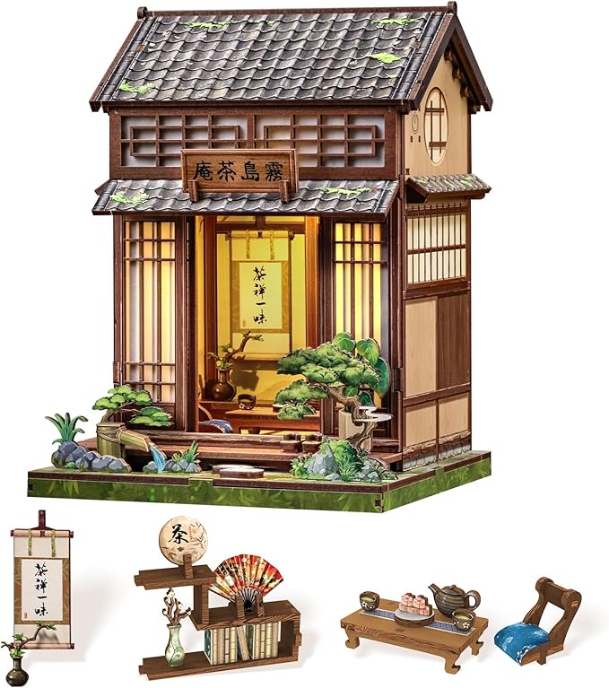Book Nook Kit, DIY Miniature House Kits for Adult and Teens, Dollhouse Tiny Booknook Garden House Bookshelf, DIY Craft Gifts for Family and Friends (Japanese Chashitsu)