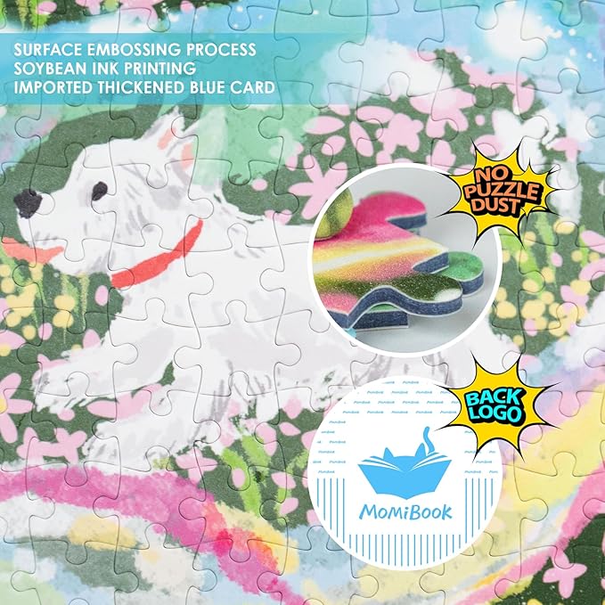 MOMIBOOK Puzzles for Adults 1000 Piece Jigsaw Puzzles of Daydreaming Puppies, Twinkle Laminate Painting Image Dog Puzzle Difficult Challenging Hard Impossible Puzzle, Christmas Birthday Gifts
