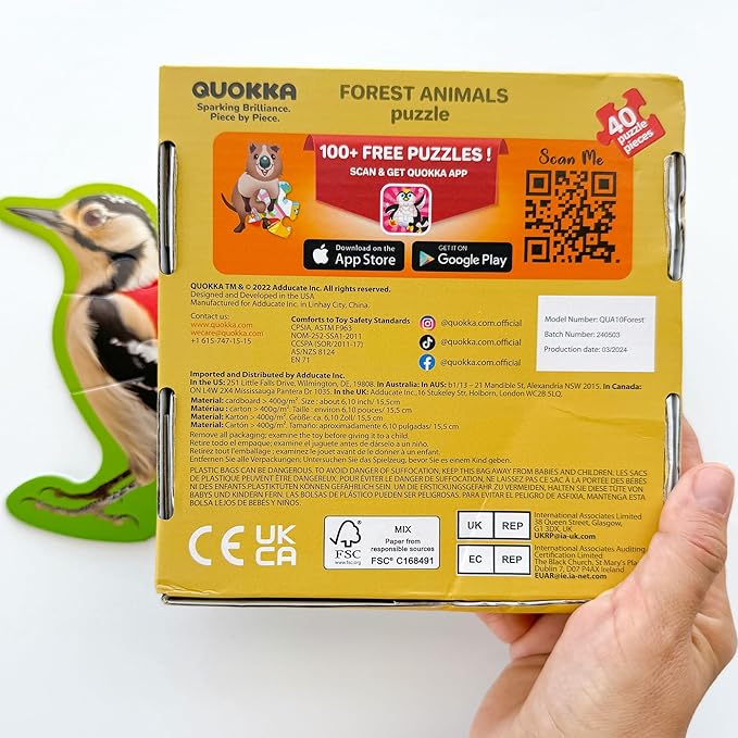 QUOKKA Toddler Puzzles Ages 2-4 - Large Floor Puzzles for Kids 3-5 - 8 Realistic Animal Shapes | Extra Thick Cardboard | Preschool Learning Game - 40 Big Piece Gift for Toddlers 1-3 Years Old