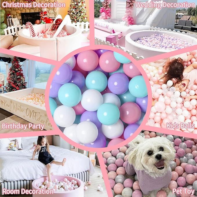 GOGOSO Ball Pit Balls for Toddlers Phthalate-Free BPA-Free Non-Toxic Crush Proof Soft Plastic Play Balls Baby Kids Shape Tent Pool Playhouse Playpen Party Decor,Green Pink Purple White,100PCS