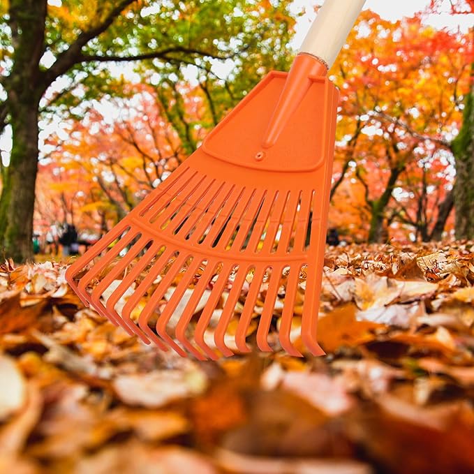 Therwen 12 Pcs Kids Rakes for Leaves 31'' Child Size Plastic Lawn Rakes, Garden Rakes with Plastic Rake Head and Wooden Handle, Kids Gardening Tools for Camping Debris Flower Beds, Boys Girls Gifts