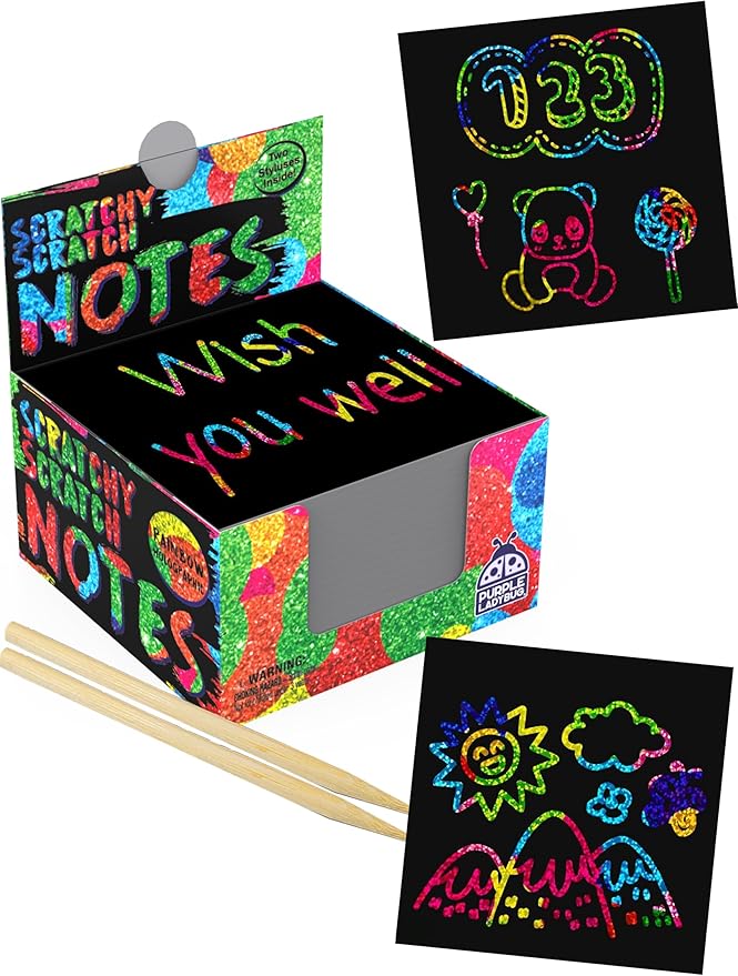 PURPLE LADYBUG Rainbow Holographic Scratch Art Mini Notes - 150 Sheets with Wooden Stylus, Classroom Must Have, Back to School Gift, School Essentials, Teen Girl Gifts