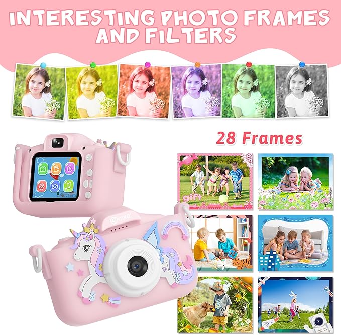 Contixo KC3A Kids Digital Camera - 1080P Toddler Camera with Selfie Mode, Games, Sound Recording, 8X Zoom, 32GB SD Card, USB-C Rechargeable Educational Toy for Boys Girls Ages 3-8, Pink
