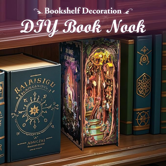 CUTEBEE Book Nook Kit - DIY Miniature House Dollhouse Kit for Adults and Teens, Booknook Tiny House Bookshelf 3D Wooden Puzzle, Gifts for Family (The Grace of The Forest)