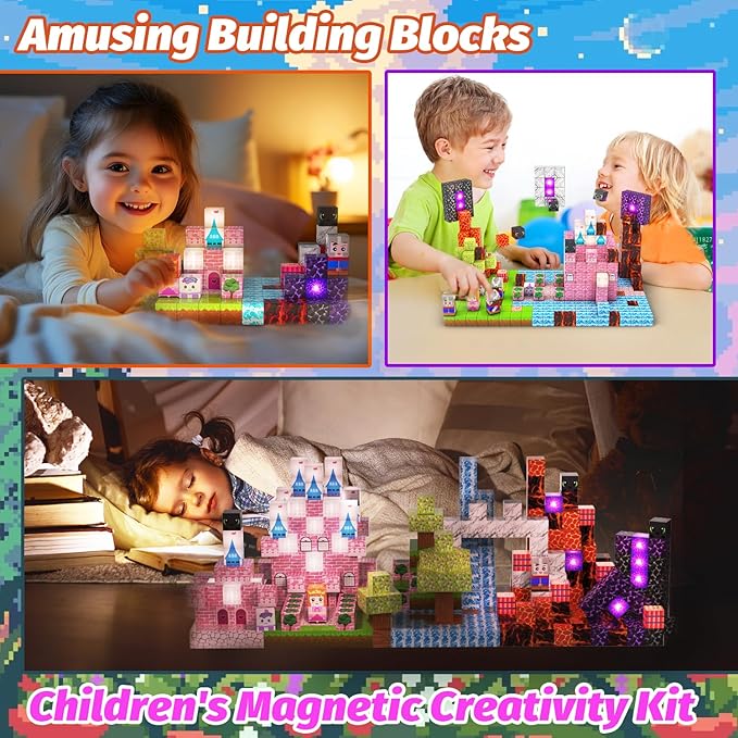 100 PCS Magnetic Blocks with Light Blocks, 1inch Light Up Rechargeable Magnetic Building Blocks for Boys Girls Ages 3+, Sensory Magnet Cubes Christmas Birthday Present Construction Toys.