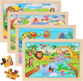 Wooden Puzzles for Kids Ages 4-6, 24 Piece Animal Dinosaur Marine Farm Jigsaw Puzzles 4 Packs, Preschool Toddlers Learning Activity Puzzles Toys for Boys Girls 3 4 5 6 Years Old