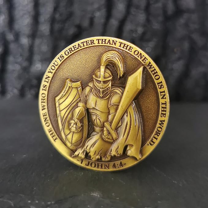 Faith-Forged Knight Christian Challenge Coin I Can Do All Thing Through Christ Bible Verses Pocket Hug Token (Pack of 10)