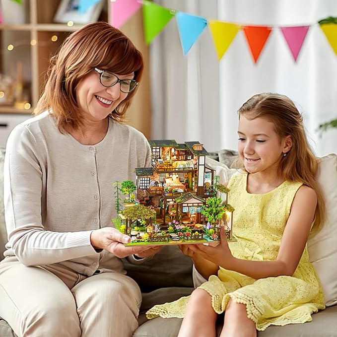 Miniature House Kit, Book Nook, 3D Wooden Puzzle, DIY Miniature Kit, Dollhouse Kit, Mini House Building Kit, Doll House Kits for Adults Teen to Build (Spring Courtyard)