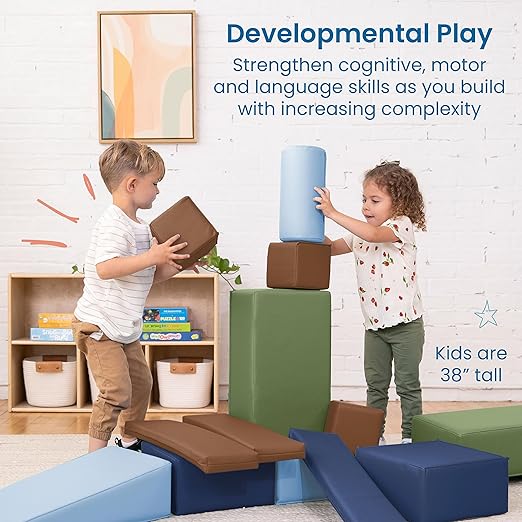ECR4Kids SoftZone Soft Builder Blocks, Foam Shapes, Earthtone, 16-Piece