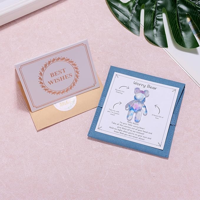 Pocket Bear Hug, Anxiety Relief Gifts for Men Women, Mental Health Positivity Gift for Anxious Friend, Stress Relief Gifts for Her, Comforting Gift for Son Daughter Back to School, Light Blue