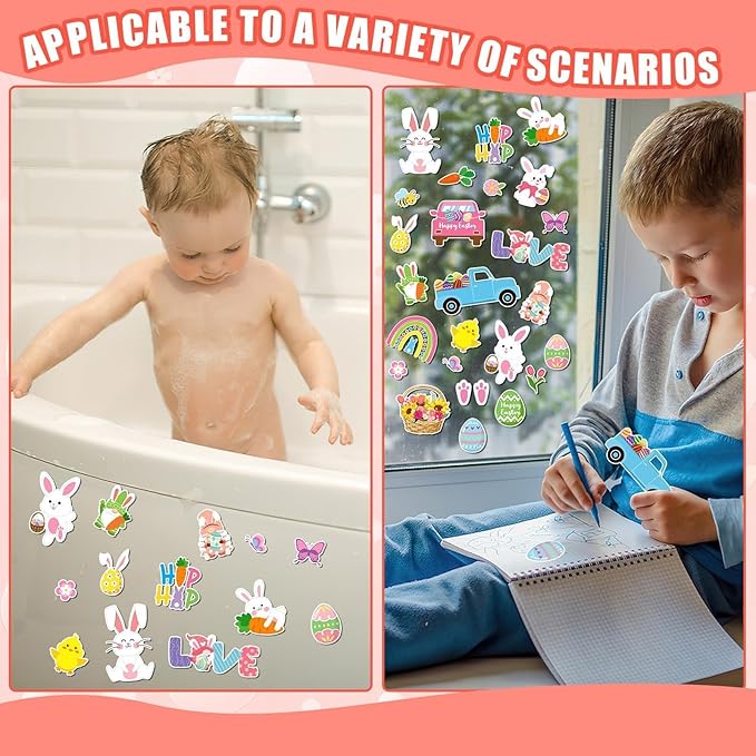 MARFOREVER 25 Pieces Easter Window Gel Clings Happy Easter Rabbit Egg Window Clings Colorful Spring Bunny Sticker Decal for Kids Home Classroom Nursery Shop Glass Decor Display