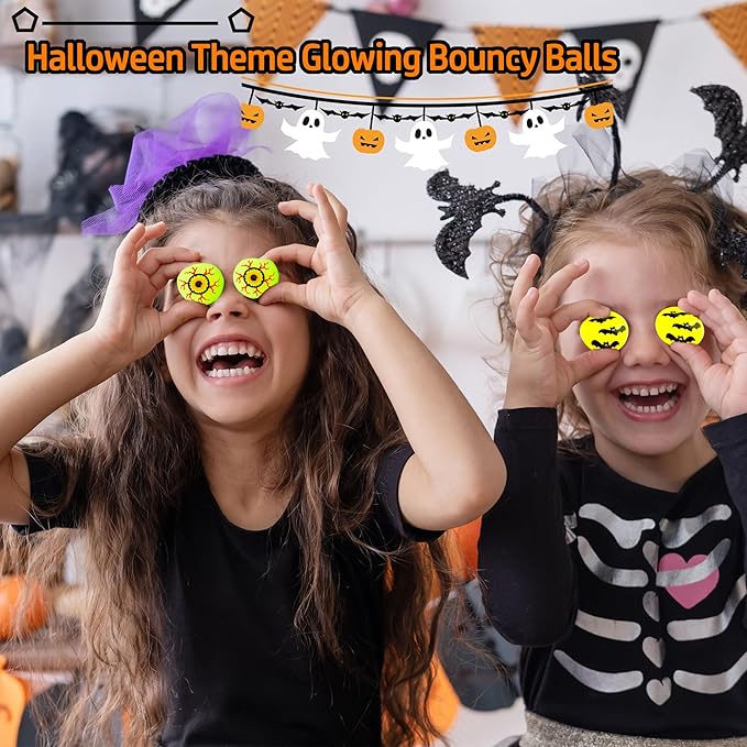 108 Pcs Halloween Glow in The Dark Bouncy Balls Mini Glow Bouncing Balls Halloween Eye Balls Bulk for Kids Halloween Trick or Treat Party Favors Goodie Bags Fillers, Random Style
