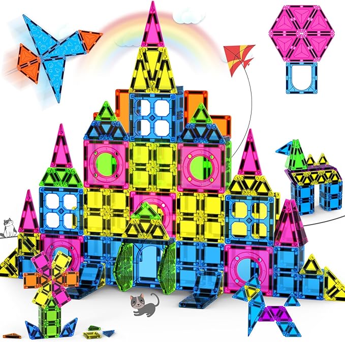 250 PCS 3D STEM Educational Magnetic Tiles for Kids Magnetic Blocks for Kids Magnetic Building Blocks Set