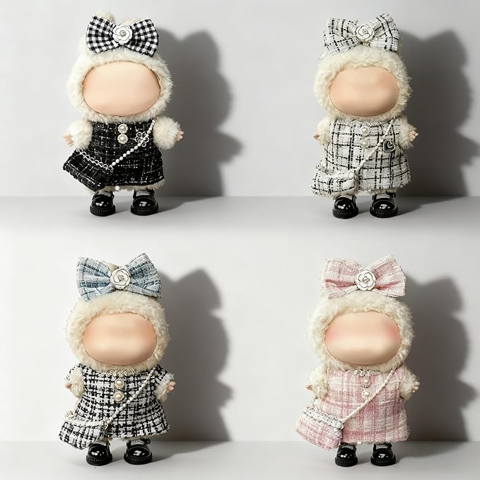 Clothes for LABUBU 17cm Doll (NO Doll)（NO Shoes, Outfit for LABUBU, Dress + Hairpin + Mini Bag Set for LABUBU Dress Up, Fashion and Premium Dolls Accessories for LABUBU (Style H)