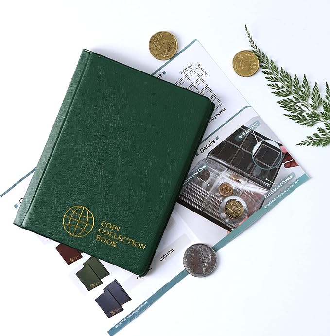 Collection Album 120 Pockets - 3x3cm/1.2x1.2 Inch Coin Holder Book Storage for Money Penny Collectors Green CS0112GR