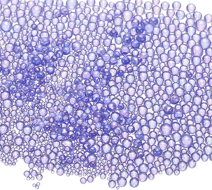 Iridescent Glass Tiny Bubble Beads, 0.4-3mm 10g No Hole Micro Mini Round Denim Blue Water Droplets Beads - Applications: for Resin Filler, Nail Art, Dollhouse Bath Tub