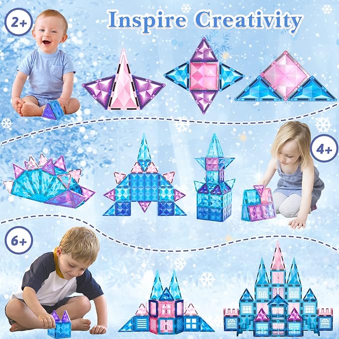 Magnetic Tiles, 83PCS Magnetic Building Blocks Princess Pretend Toys for Kids, Educational Learning Toys Building Tiles for Boys Girls Toddlers Children 3 4 5 6 7 8 Year Old for Birthday Gift