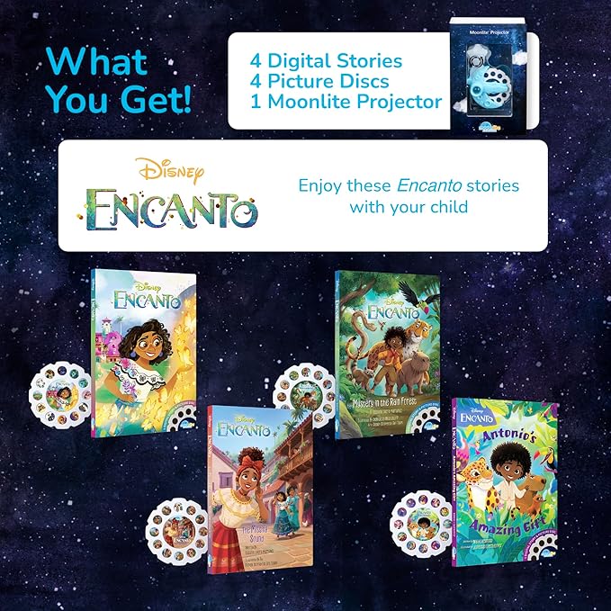 Moonlite Storytime Encanto Collection - Includes Mini Projector and 4 Delightful Story Reels , Digital Story, Digital Disney Books for Kids, Learning Gifts for Kids Ages 12 Months and Up