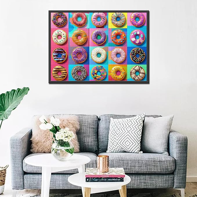 Colorful and Playful Donut Jigsaw Puzzle，Cat-Shaped Doughnut 1000 Pieces Jigsaw Puzzles for Adults，27 x 20 Inches Puzzles for Families，HD Quality Different Shapes Colors Doughnuts Puzzle Decor