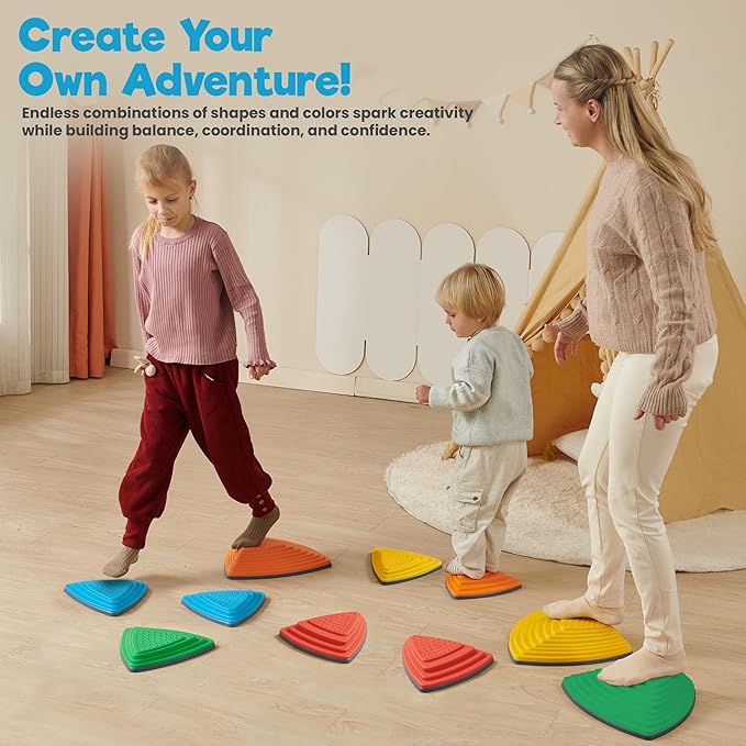 Stepping Stones – Indoor & Outdoor Obstacle Course Toys for Kids – Montessori Sensory & Motor Skill Development, Coordination & Active Play – Textured Educational Play Set
