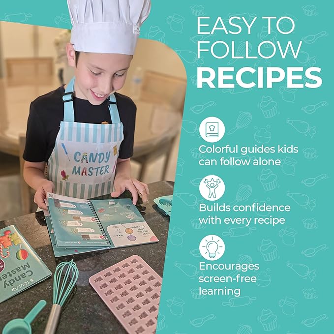 Tovla Jr. Kids Ultimate Candy Making Set – Real Tools, Recipe Cards & Carrying Case – Make Gummies, Lollipops, Chocolates, and More – Ages 6-12