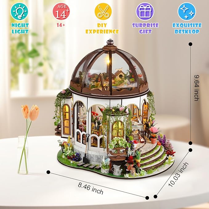 DIY Miniature House Kit,Tiny House Hanging Garden with Furniture & LED,DIY Dollhouse Miniature Kit for Adults Teen,Mini House Building kit,3D Wooden Craft Mini Model Kit,Birthday Gifts Home Decor