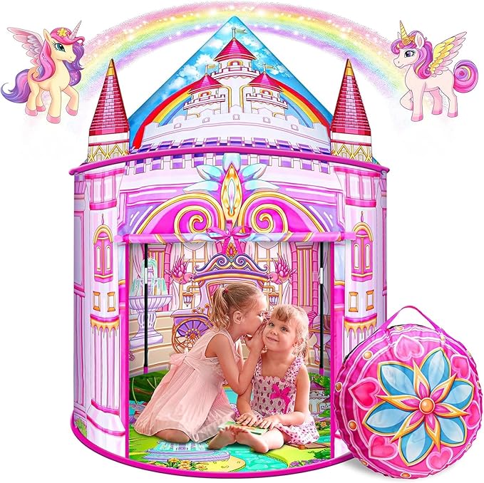Toys for Girls,Large Kids Tent Toddler Girl Toys,Foldable Tent for Kids with Carry Bag Indoor Playhouses,Princess Toys for 3-12 Year Old Girl Castle Playhouse Unicorns Gifts for Girls