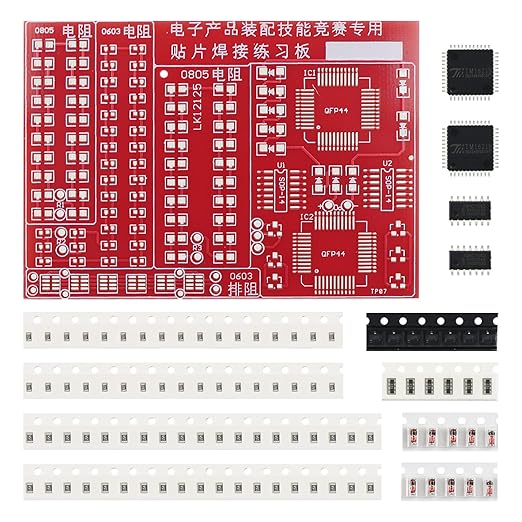 Soldering Practice Kit DIY Red PCB 0603 Series Resistors SMD SMT Electronics Projects Soldering Kit Simple Welding Skills Learn Soldering Kit for Beginners (02H0703)