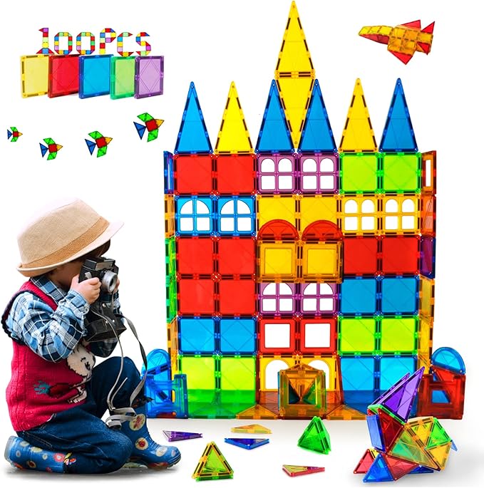 MAGBLOCK Magnetic Tiles Toys for Kids Magnet Building Tiles 100 Pcs Magnetic Blocks Preschool Building Sets Educational Toys for Toddlers Boys and Girls.