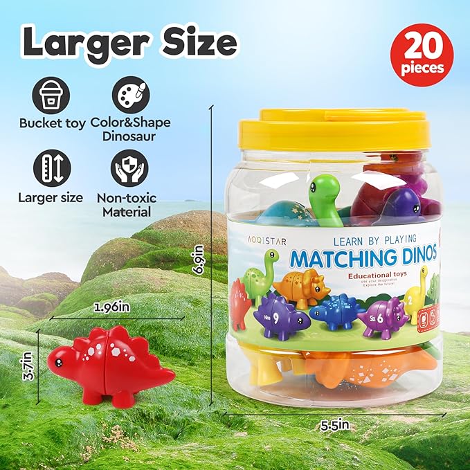 Montessori Matching Dinosaurs Toy, Color and Shapes Recognition, Snap and Pattern Match Game Preschool Learning Toys Homeschooling Activity Class Tool, Birthday Gift for Kids Back to School Goodies
