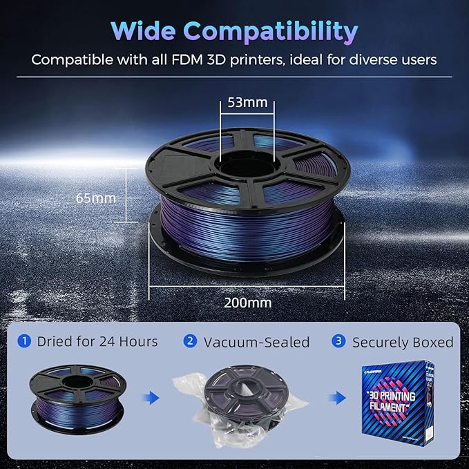 FLASHFORGE PLA Filament 1.75mm +/- 0.02mm Upgraded Nebula Purple, Color Changeable 3D Printer Filament 1kg, Chameleon 3D Printing Filament Changing Colors with Light, Perfectly Conceals Layer Lines
