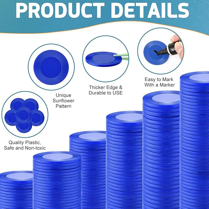 Coopay 600 Pieces Plastic Poker Chips Bingo Chip Bulk Learning Counters Disks Poker Card Game Counting Markers for Math Practice, Game Tokens and Teaching Rewards, 38 mm/ 1.5 Inches (Blue)