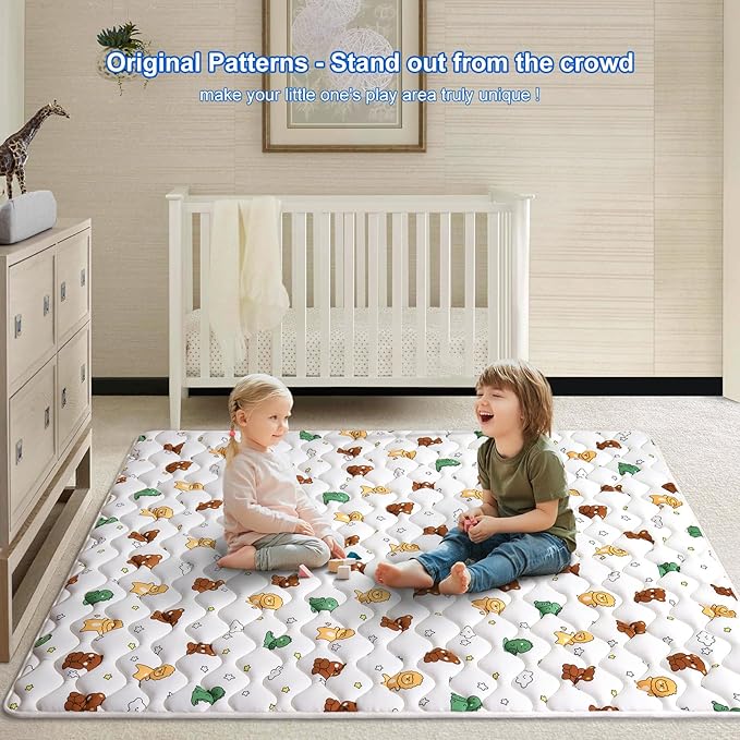 Premium Foam Baby Play Mat 47" X 47", Thicken One-Piece Crawling Mat, Non-Slip Cushioned Baby Playmats for Infants, Babies, Toddlers - Machine Washable for Easy Care