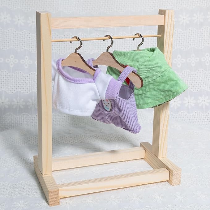 17cm Design Clothes for Labubu Doll - Kawaii Chic Style Set for 17cm Dolls, Cute Doll Outfit with Accessories - Puprle Bear Romper + Purple Shirt + Heart Shaped Green Hat (Clothes Only)