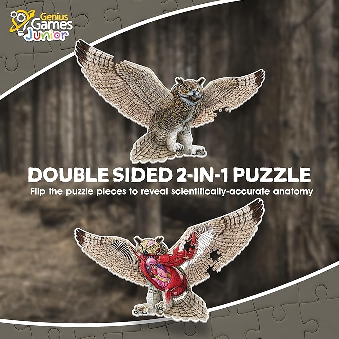 Owl Animal Anatomy Floor Puzzle | 100-Piece Double Sided Jigsaw Puzzle | Large-Sized, Over 3 Feet Scientifically Accurate Illustration - Fun and Educational Toy for Kids, Toddlers and Families