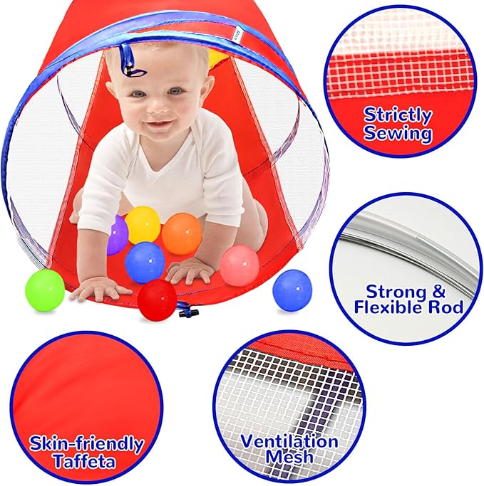 Kids Play Tunnel for Toddlers 1-3, 6 Foot Baby with 2 Mesh Sides Pop Up Crawling Toys 1 3 4 Year Old Girl Boy Birthday Gift, Indoor Outdoor Toddler Children or Dog