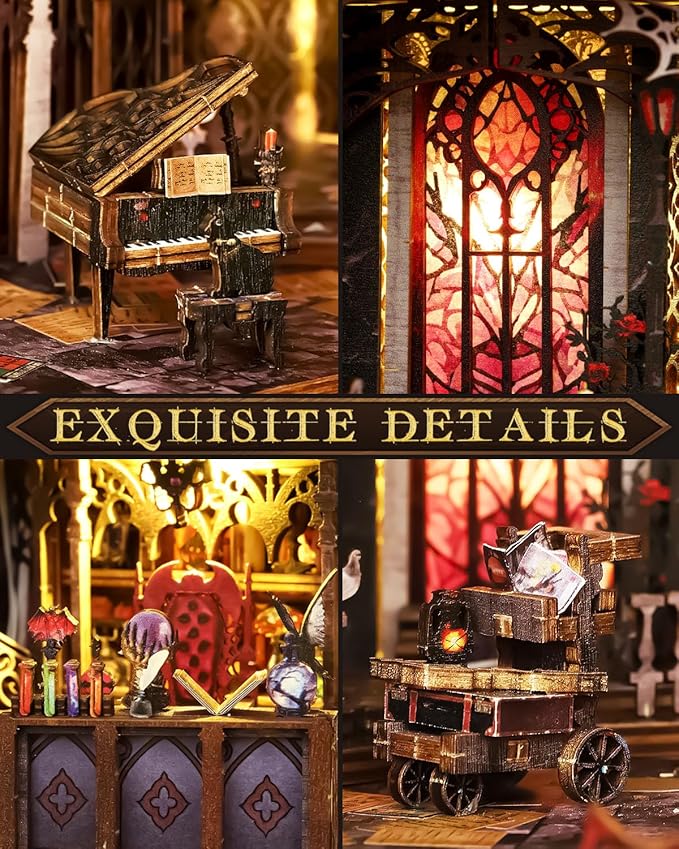 Book Nook Kit William Castle, DIY Booknooks Kit for Adults Teens with Sensor Lights, Bookshelf Diorama Miniature Scenes Insert Decor, 3D Wooden Puzzle Miniature House Kit Gifts for Women