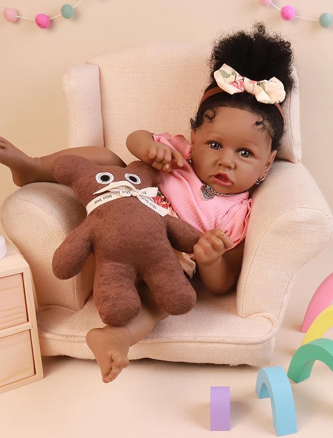 HOOMAI Lifelike Reborn Baby Dolls with Soft Body African American Realistic Girl Doll 22.8 Inch Best Birthday Gift Set