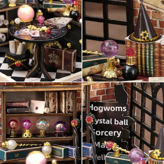 OZJAY DIY Miniature House Kit with Dust Proof Cover, 1:24 Scale Creative Room Mini DIY Wooden Dollhouse Miniature Kit for Adults Teen(Moon Magic)
