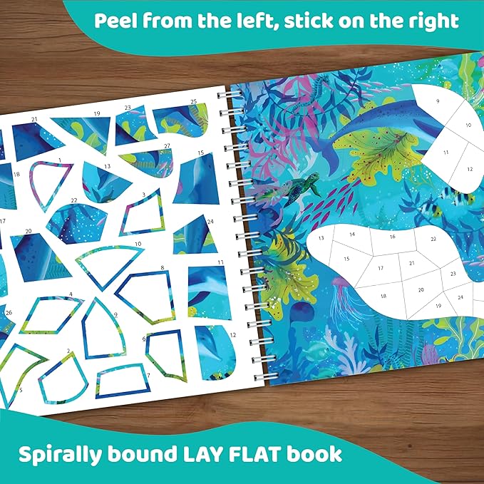 jackinthebox Sticker by Number Book Ocean Theme, 12 Scenes Puzzle Paint by Sticker Book + Colouring Pages, Gifts for Birthday, Party Favour Toys for Girls, Arts & Crafts for Kids Age 7 8 9 10