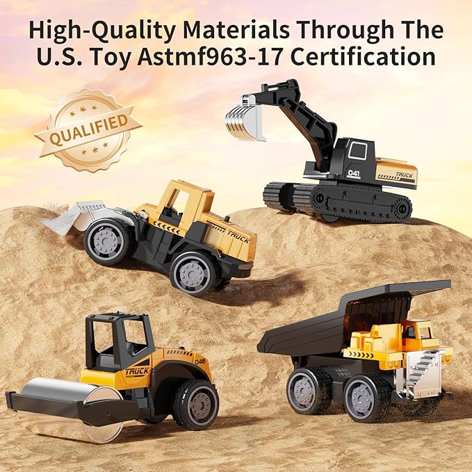 HONGTUO Alloy Mini Construction Vehicles, 8Pcs Die-cast Construction Toys Set, Excavators Mixer Truck Bulldozers Forklift Dump Truck, Pull Back Car Toys for Toddlers Kids Boys & Girls