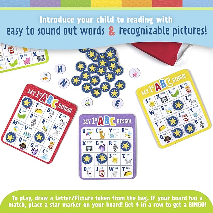 My First ABC Bingo Game for Alphabet Learning, Letter and Sight Word Recognition, Age 4 + Years, 2-6 Players