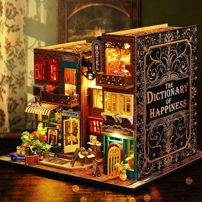 DIY Book Nook Kit - DIY Miniature Dolls House Kit with Furniture and LED Light, 3D Puzzle Wooden Art Bookends, Model Kits for Adults to Build (SCARBROUGH)