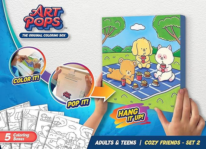 ArtPops Coloring Boxes – Pop-Up Pre-Printed Coloring Box Set – DIY Wall Art Kit for Kids – Eco-Friendly, Easy to Hang, No Frame Needed – 5-Pack, Animal Kingdom