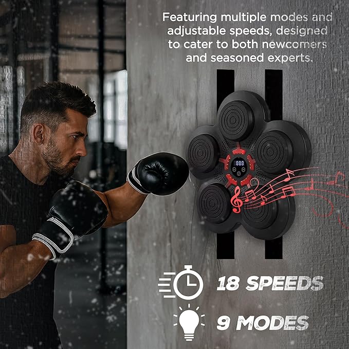 Music Boxing Machine - Bluetooth Wall Punching Pad with LED, Fun Training Equipment for Kids & Adults, Home Boxing Wall Punching Pad with Gloves, for All Ages - Ideal Present by RedRoko