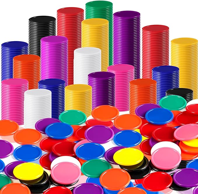 Coopay 1000 Pieces 1 Inch Bingo Chips Bulk, 10 Colors Bingo Markers for Math Practice, Plastic Learning Counters Disks Counting Discs, Poker Chips Game Tokens Kids Reward
