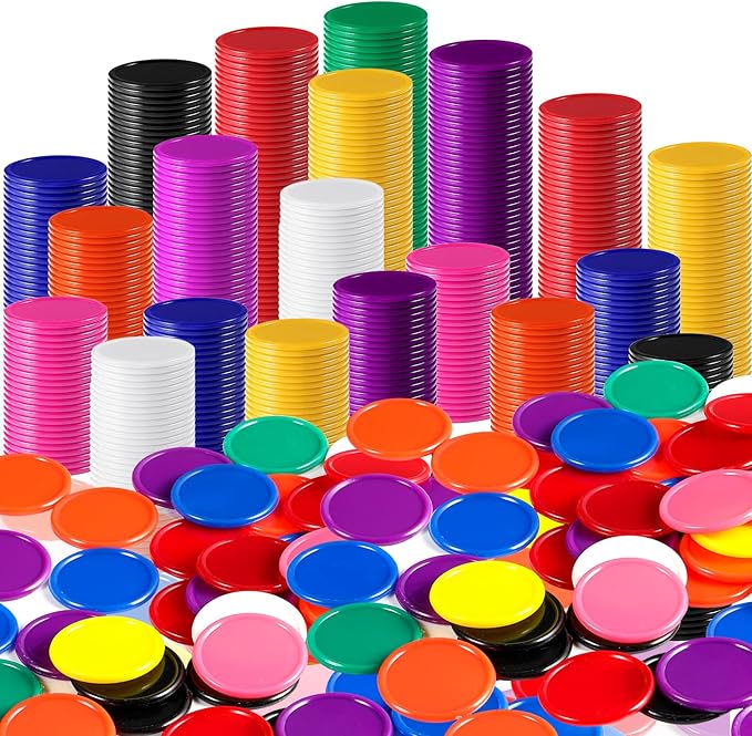 Coopay 600 Pieces 1 Inch Bingo Chips Bulk, 10 Colors Bingo Markers for Math Practice, Plastic Learning Counters Disks Counting Discs, Poker Chips Game Tokens Kids Reward (Style 2)