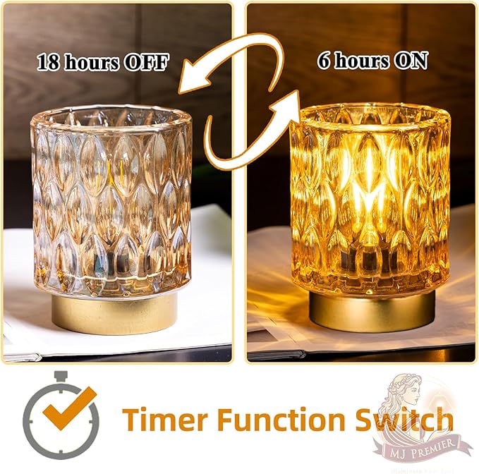 Battery Operated Table Lamps Timer, Mini Crystal Lamp for Area No Plug, Cordless Lamp with LED Bulb for Power Outage, Decorative Lamps for Tabletop/Corner/Entryway/Stairway/Bathroom/Fireplace (Amber)