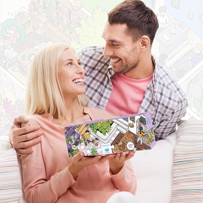 MOMIBOOK Puzzles for Adults 1000 Pieces Jigsaw Puzzles of Gathering in The Treehouse, Twinkle Laminate Painting Image Difficult Challenging Impossible Puzzle Unique Party Christmas Birthday Gifts