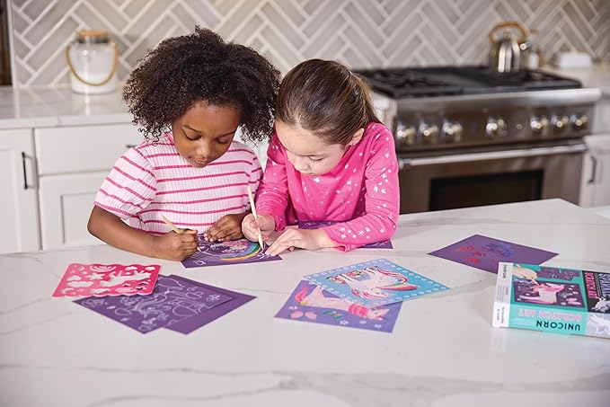Crocodile Creek Unicorn Sparkle Scratch Art for Kids - 16-Sheet Scratch Art Set with 10 Themed Sheets, 5 Blank Sheets, Stencil, and Stylus - Thoughtful Stocking Stuffers, Gifts, Art Supplies for Kids